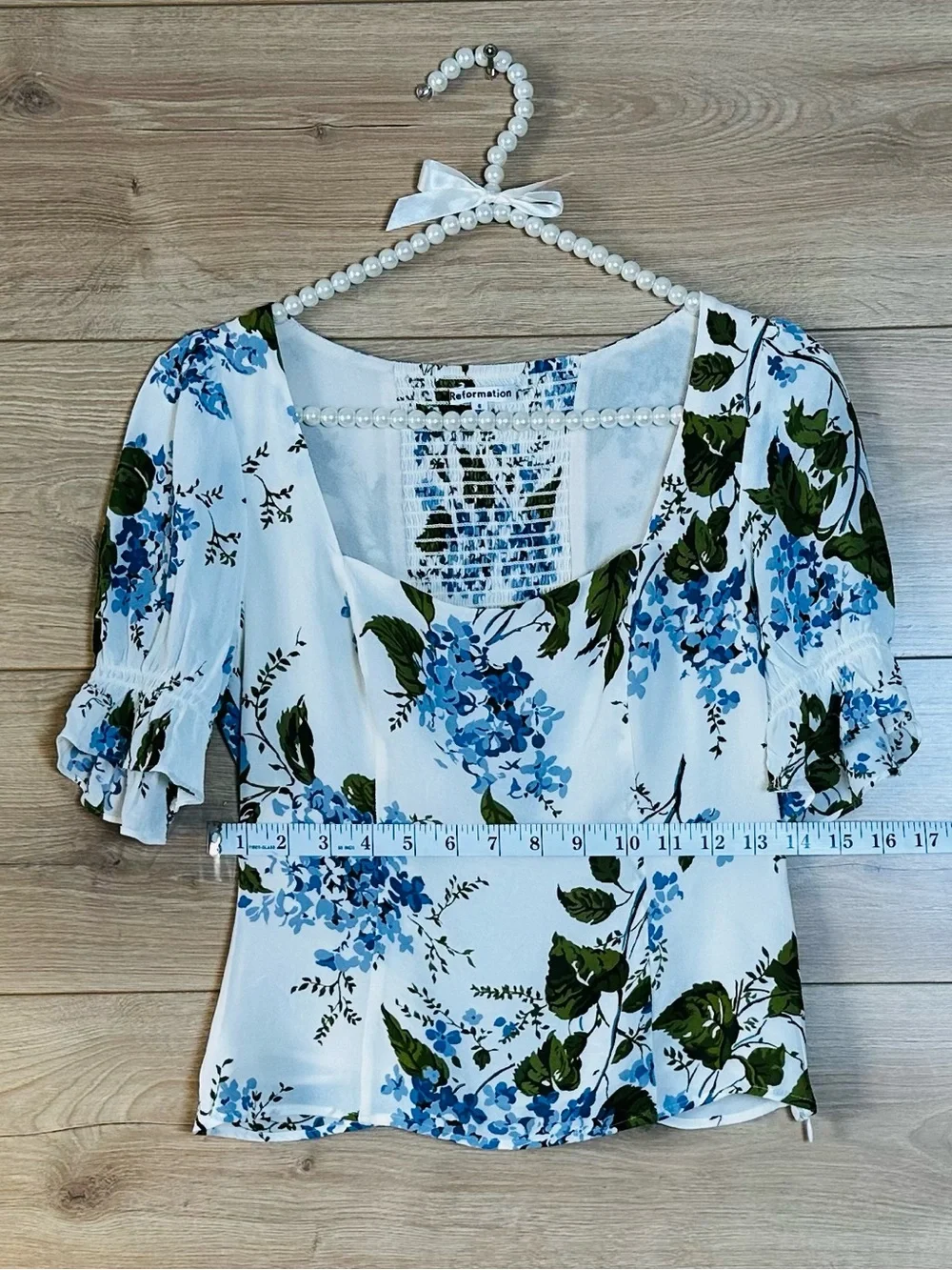 Reformation Constance Top Cream Floral Square-Neck Puff Sleeve Top